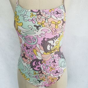 Hot Kiss 1pc Multi Pastel color Wave Pattern Swimsuit    Size M